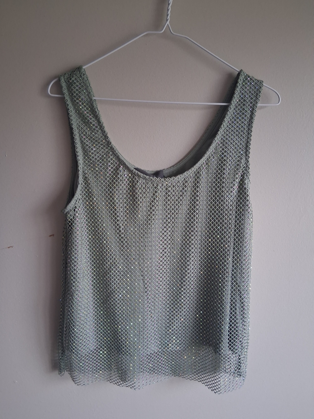 Sunday in Brooklyn Sequin Mesh Tank Top in Sage